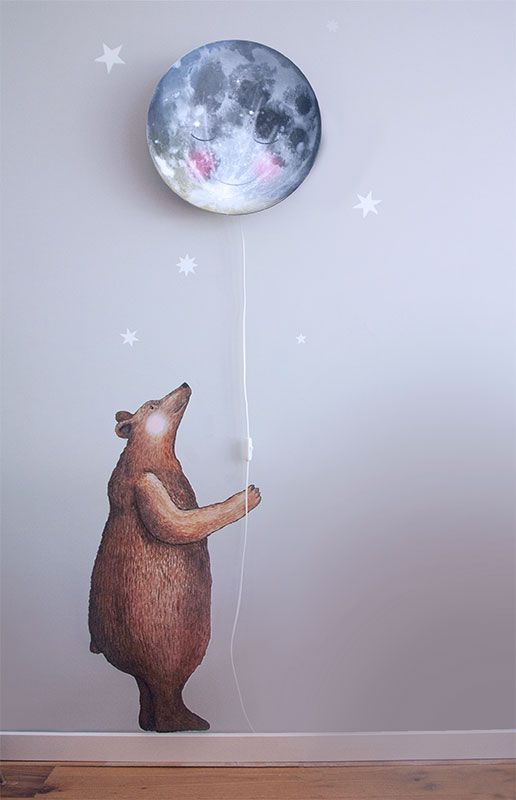 Moon-Shaped Light with Sleepy Face and Pull Cord