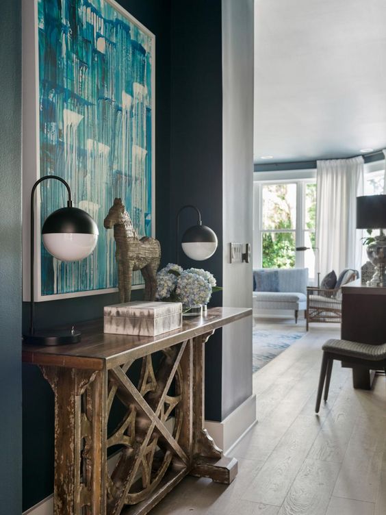 Console Table with Geometric Base Adds Sculptural Interest