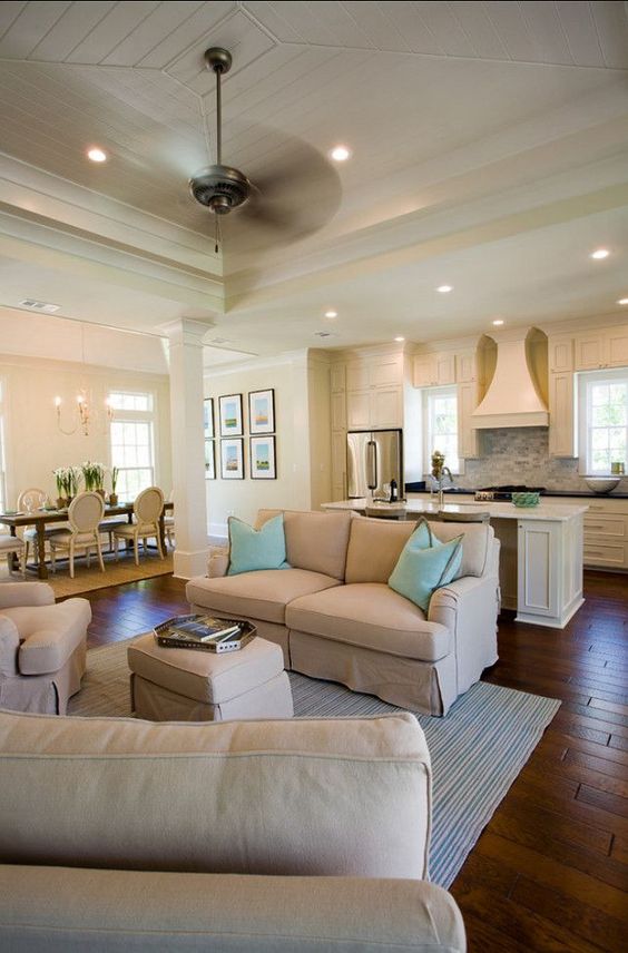 Beige Sofas with Light Blue Pillows