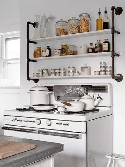 Industrial Pipe Shelves for Kitchen Staples