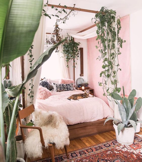 Trailing Vines Soften Canopy Bed Frame