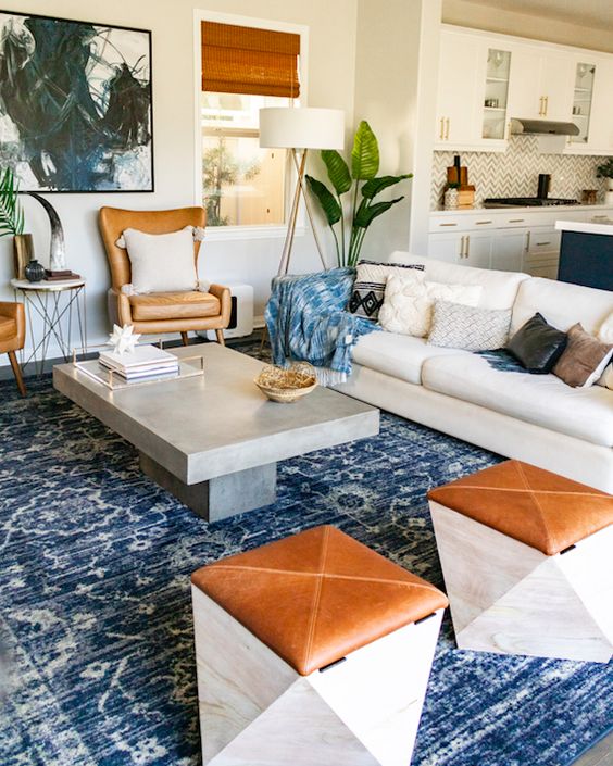 Incorporate Sculptural Seating with Geometric Leather Ottomans