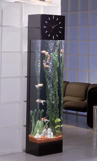 Tall Black Aquarium Base With Integrated Clock
