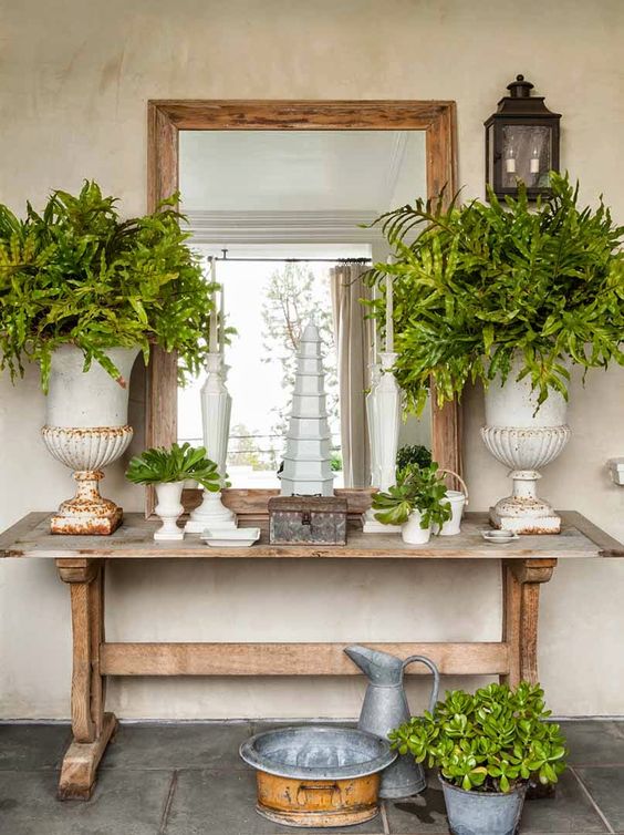 Urn Planters With Ferns Create Grand Entryway Accents