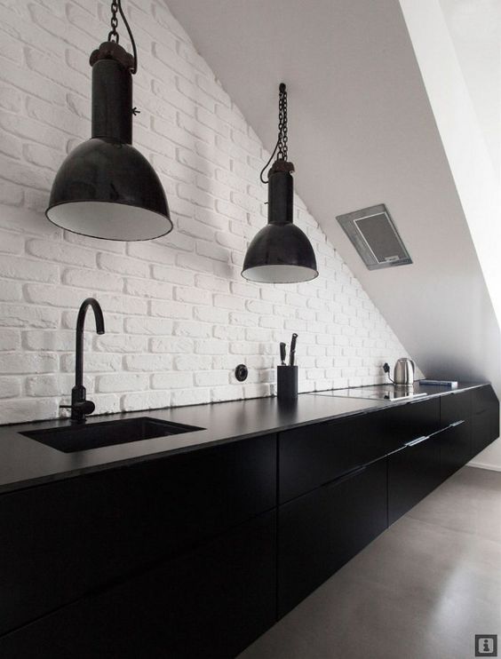 Industrial Black Pendant Lights Over a Sleek Countertop