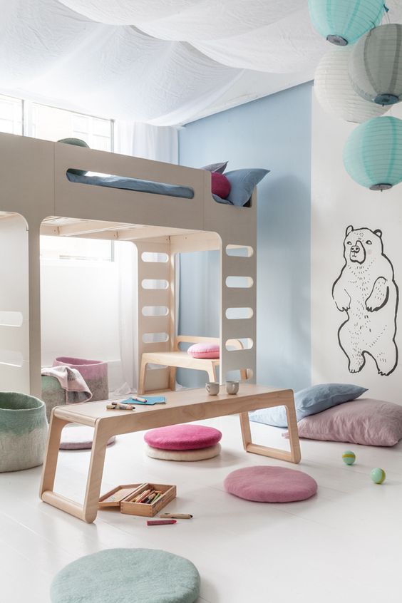 Wooden Table With Built-In Storage For Art Supplies