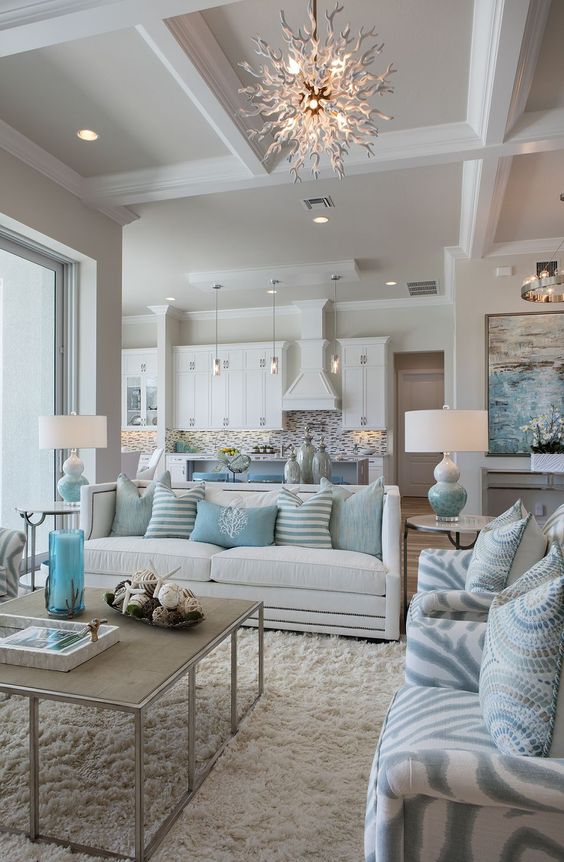 White Sofa with Coastal Pillows