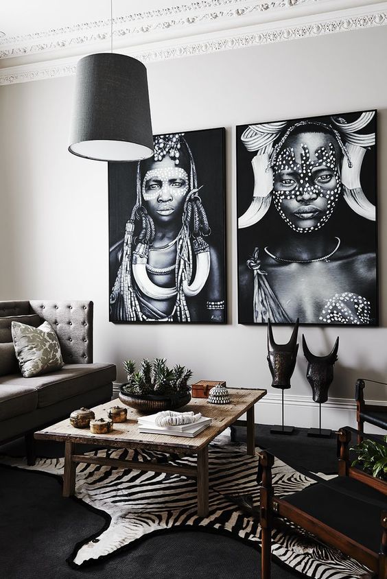 Dramatic Portraits Add Bold Focal Points Above Seating