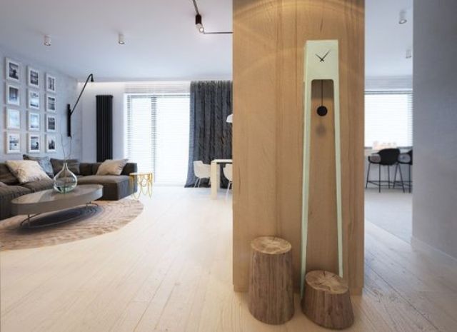Minimalist Pale Green Clock With Natural Wood Accents