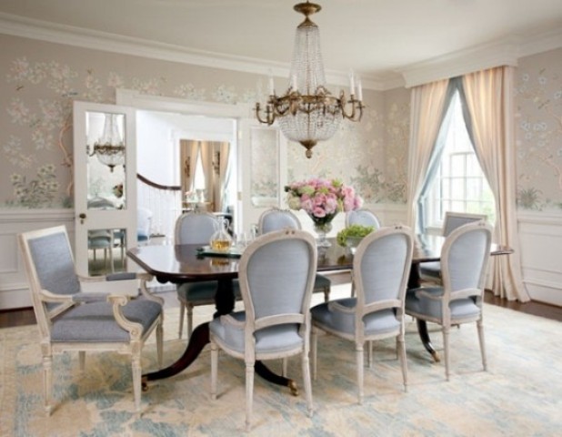 Soften a Dark Table with Light Blue Chairs