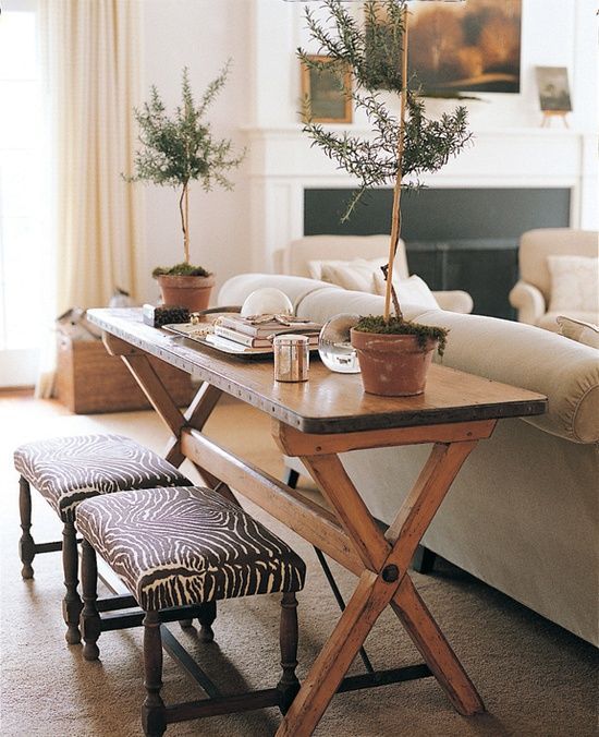 Zebra Print Benches Add Playful Pattern Under a Desk