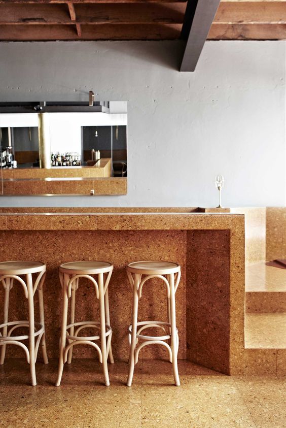 Bar Stools Complement Cork Countertops and Flooring