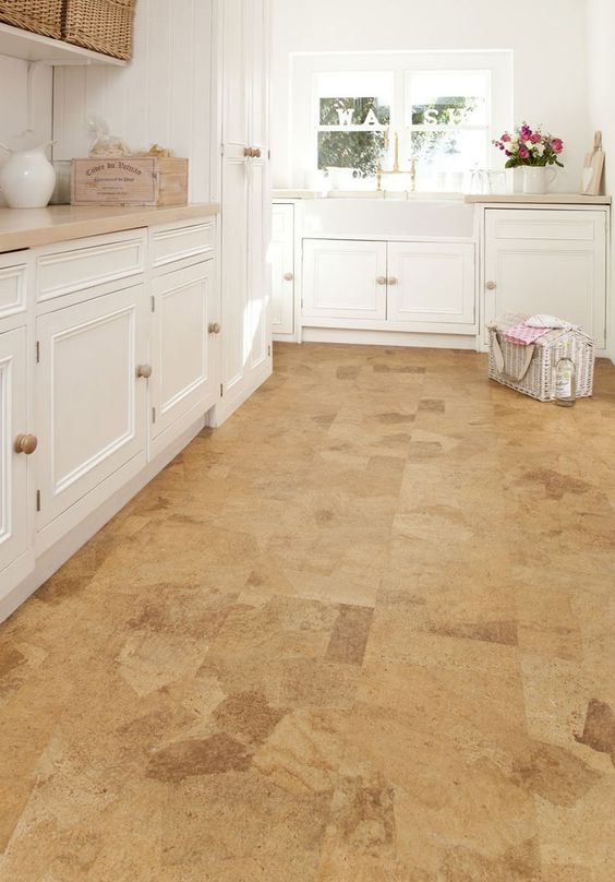 Cork Floor Tiles Add Natural Variation to a Kitchen