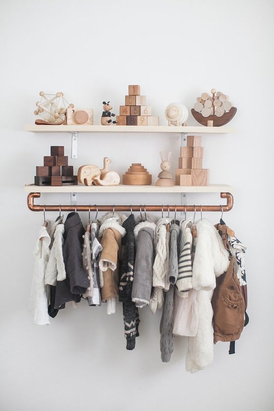 Copper Pipe Rail Holds Kids' Outerwear Within Easy Reach