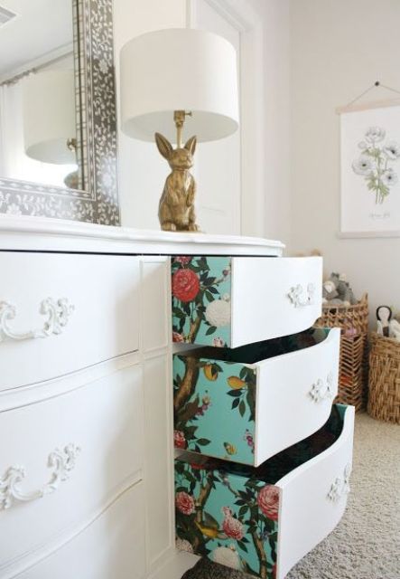 Bright Floral Wallpaper Adds Surprise Inside Dresser Drawers