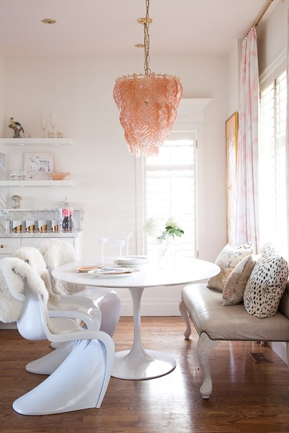 Pink Leaf-Shaped Chandelier Adds a Playful Focal Point