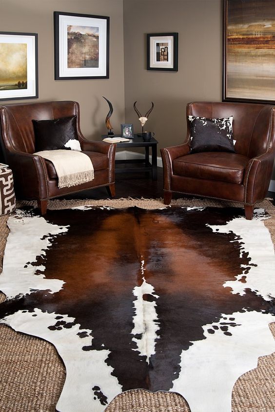 Brown and White Cowhide Rugs Add Organic Texture