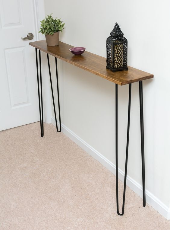 Save Space with a Slim Wood Console and Black Hairpin Legs
