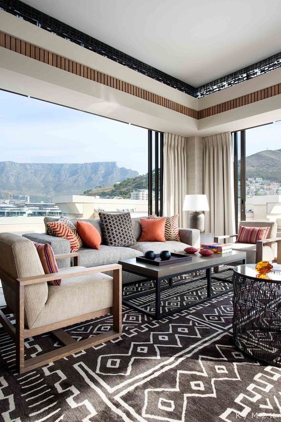 Anchor a Seating Area with a Geometric Patterned Rug
