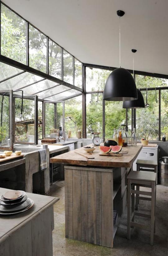 Reclaimed Wood Island with Open Shelving