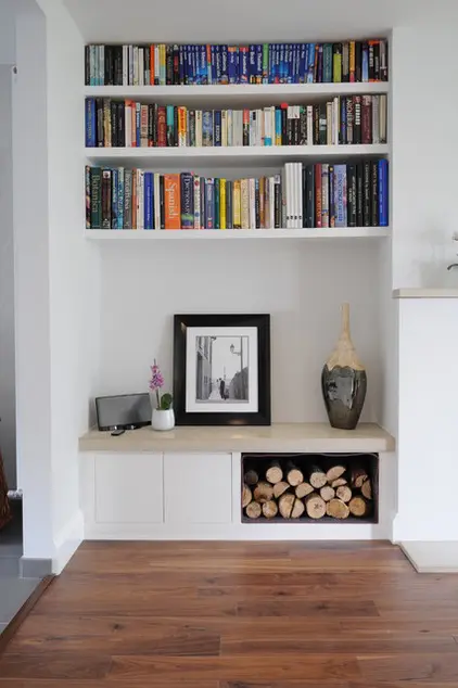 Built-in Niche for Firewood Next to Cabinets