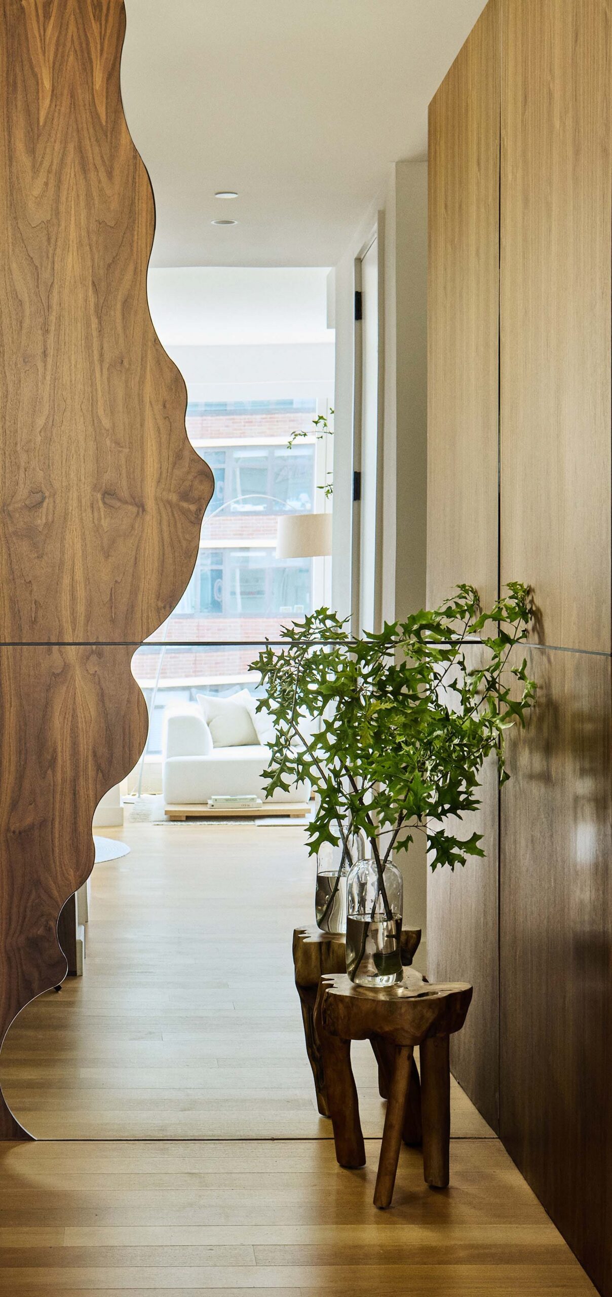 Organic Wood Stools as Pedestals for Greenery