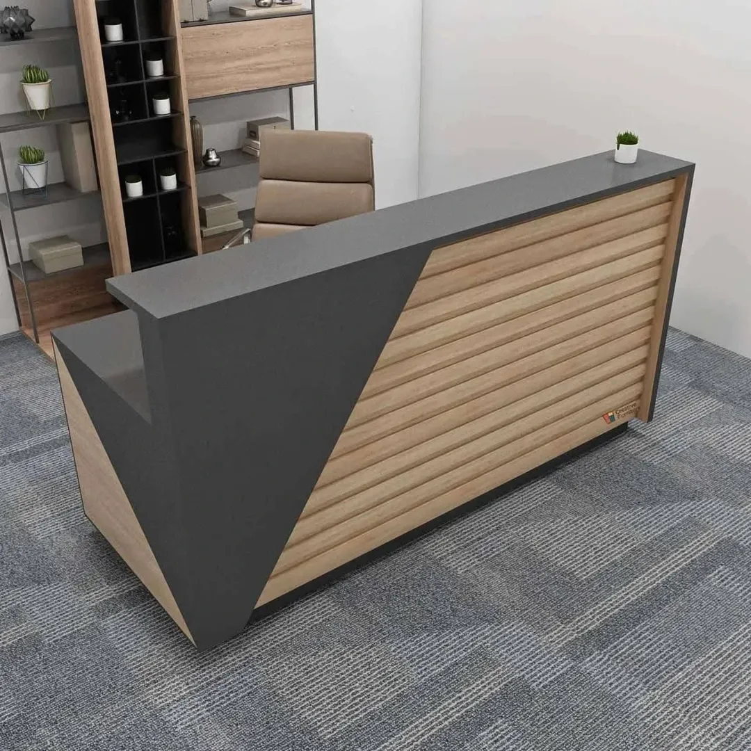 Geometric Desk Design with Wood Slat Accent