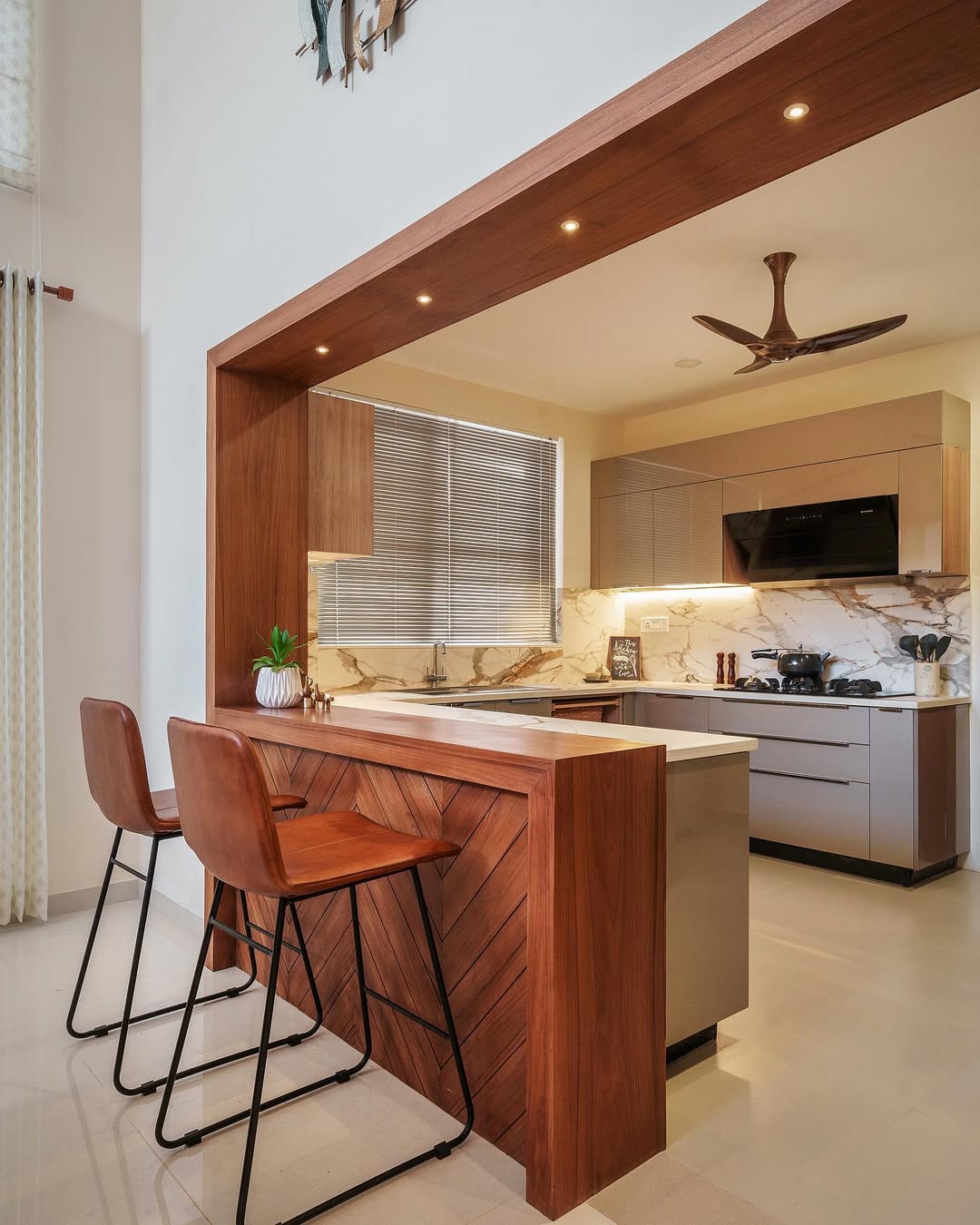 Introduce Warm Texture with Chevron Wood Paneling on Your Bar Front