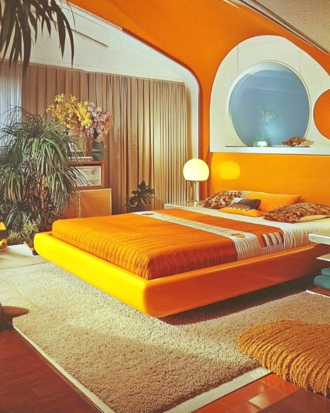 Curved Orange Platform Bed Adds a Bold Retro Statement