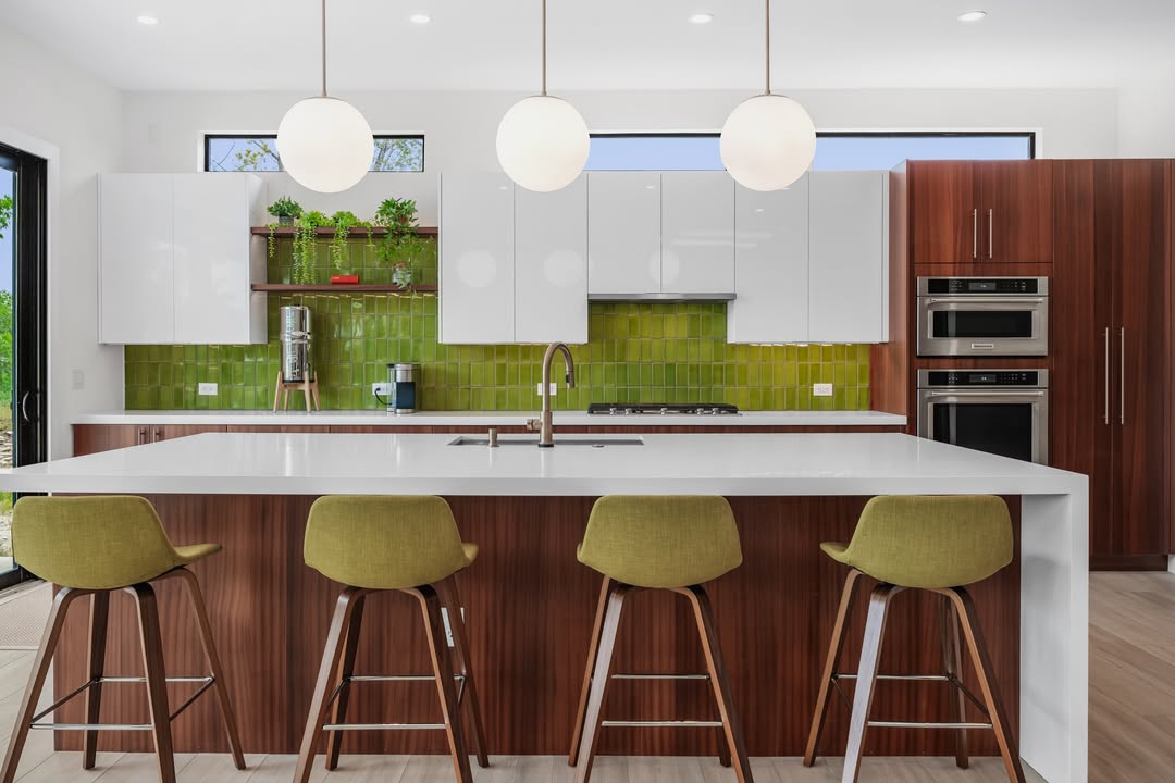 Open Wood Shelving With Cascading Greenery Adds Life