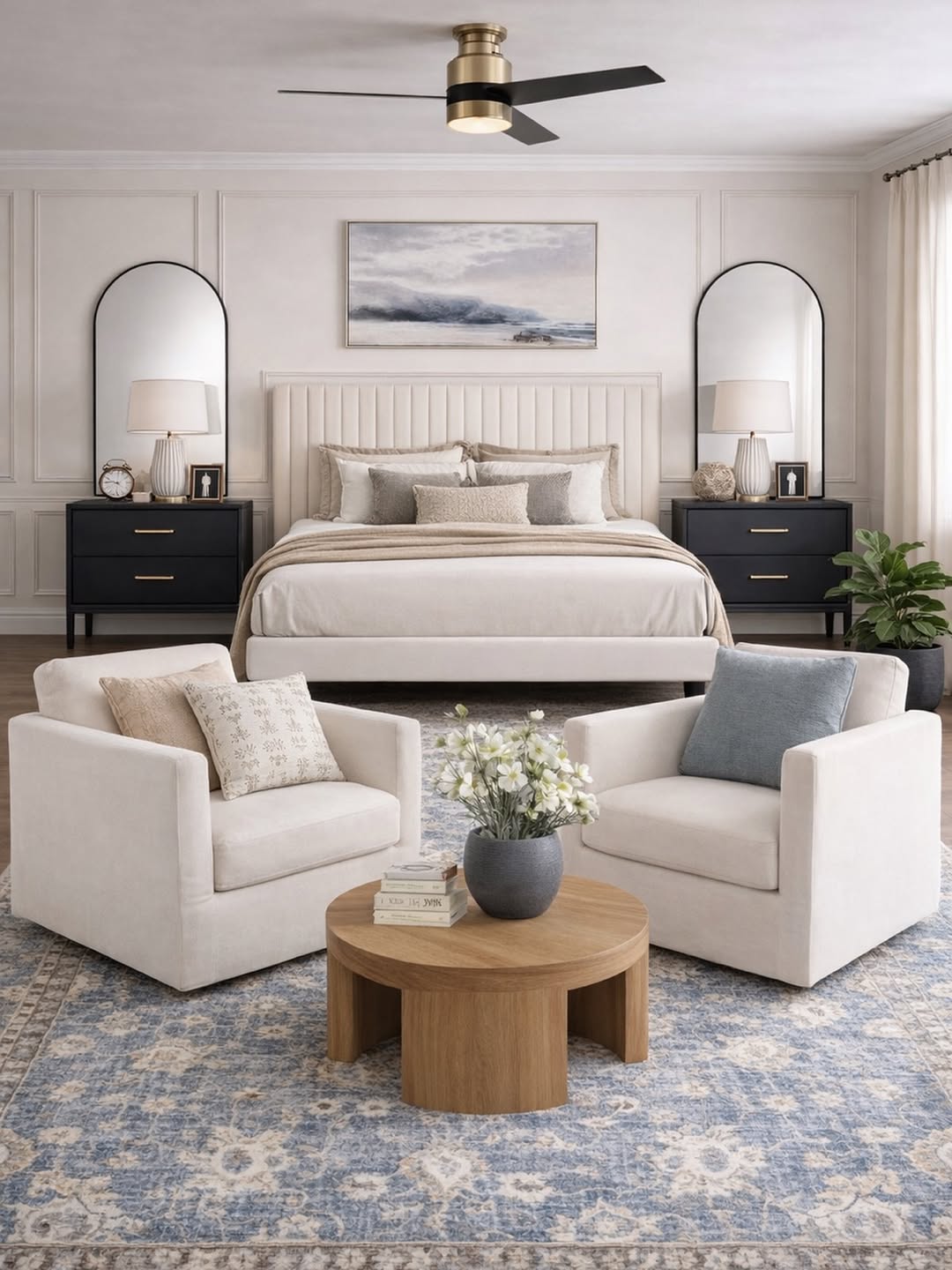 Frame Nightstands with Arched Mirrors for Balanced Symmetry
