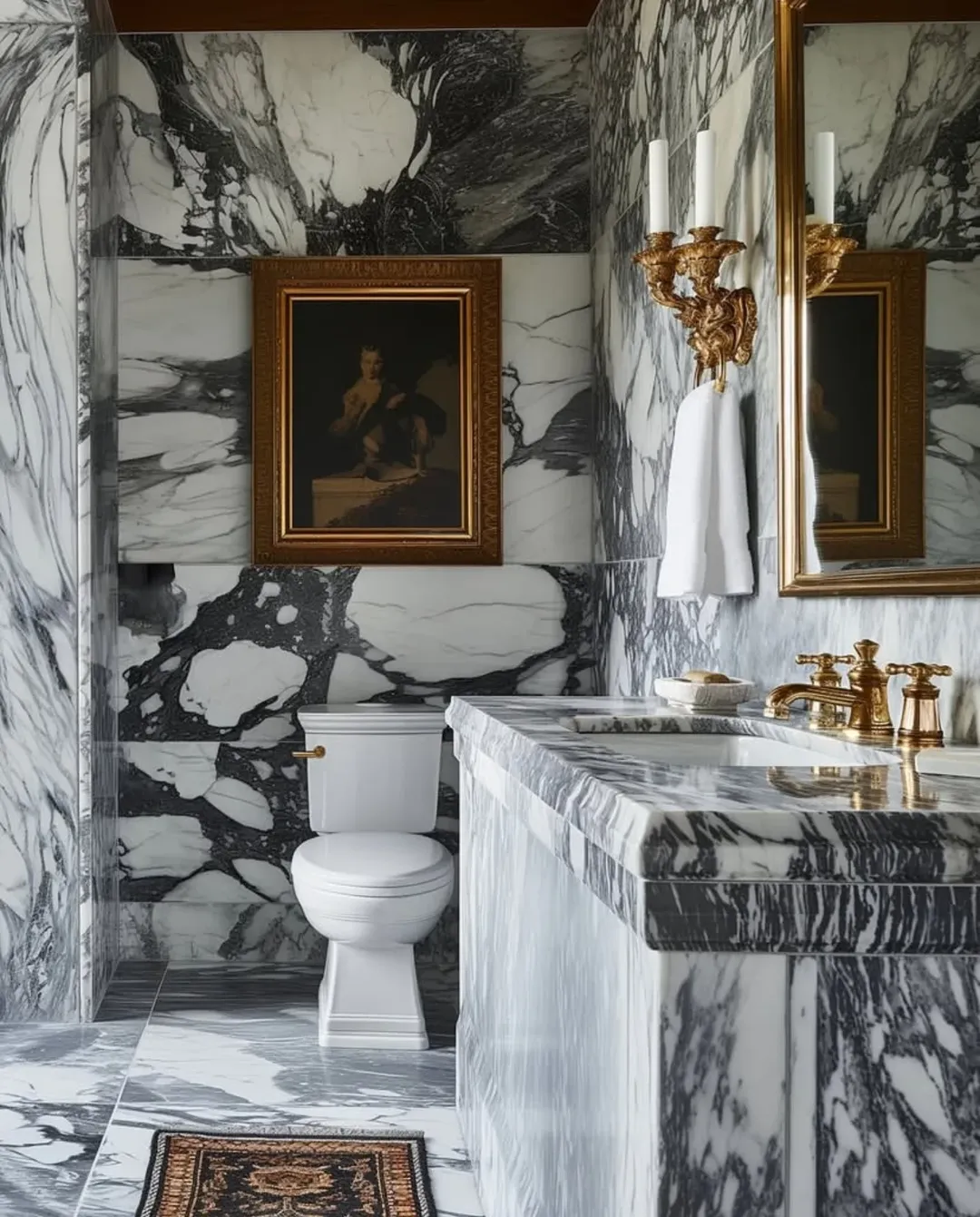 Ornate Sconces Add Antique Charm to Marble Walls
