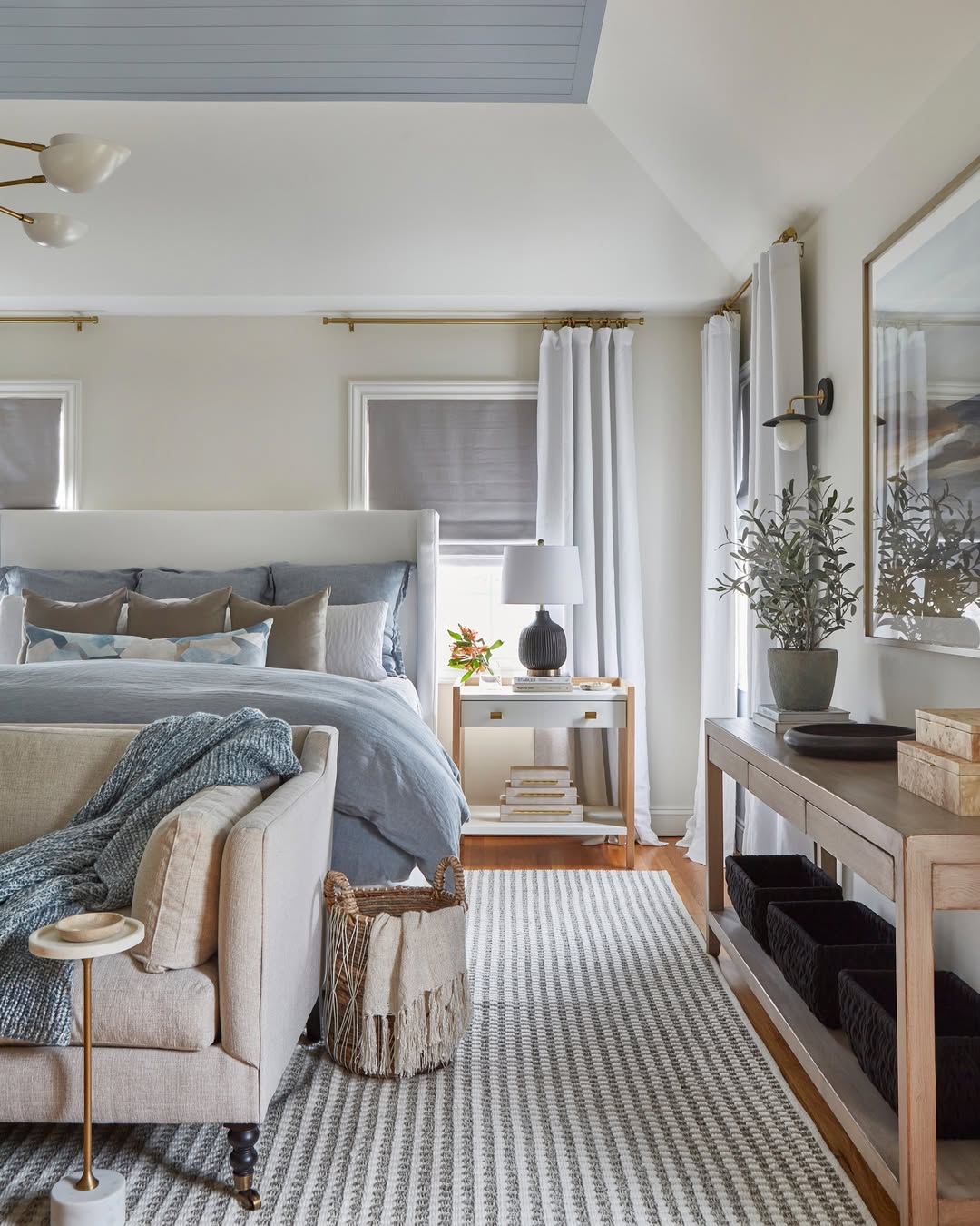 Basket with Fringe Adds Cozy Texture to Bedroom Corner