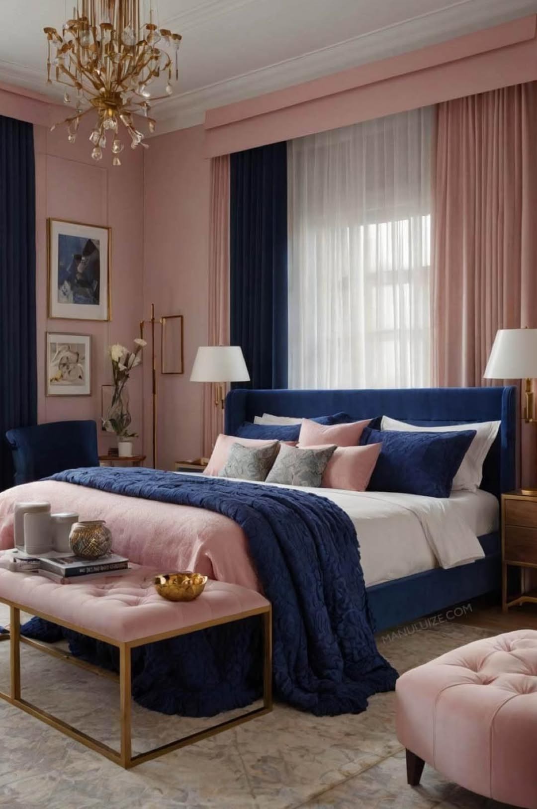 Pink Velvet Bench Adds Soft Seating With a Gold Frame