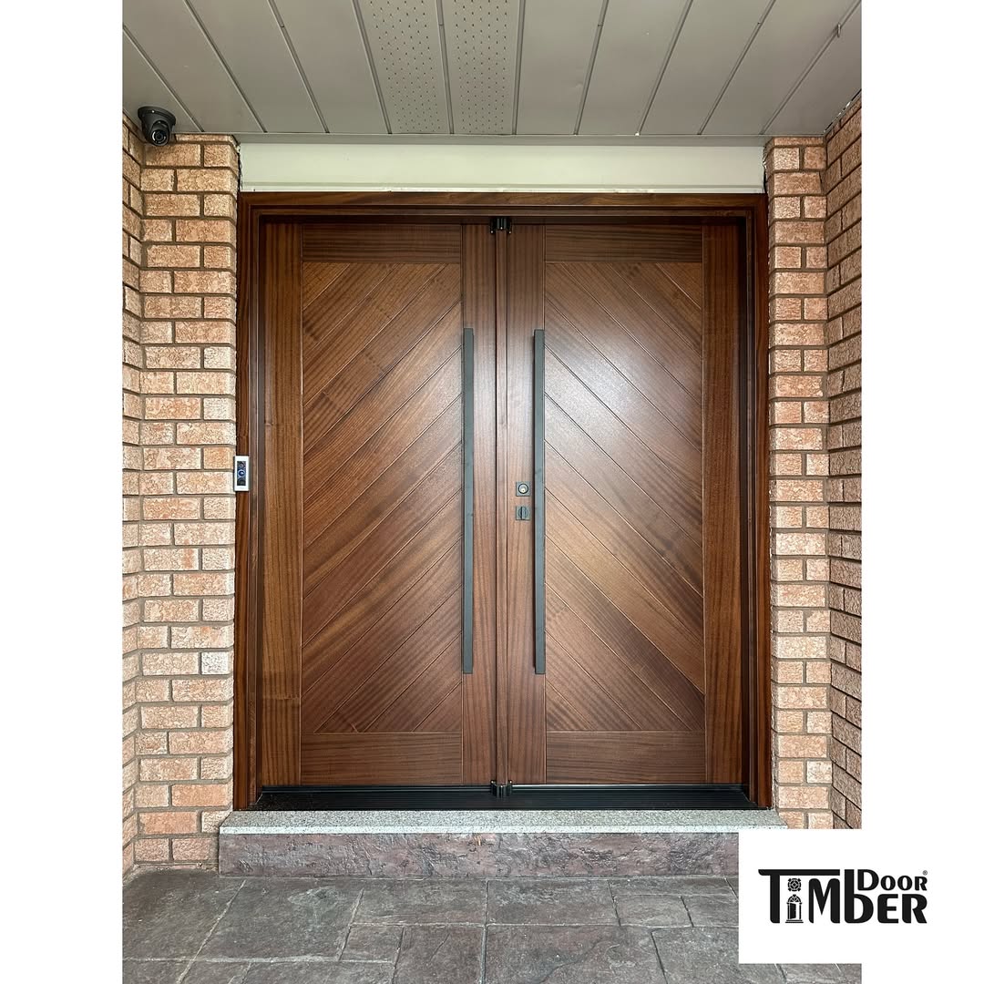Wood Double Doors with Chevron Patterned Paneling