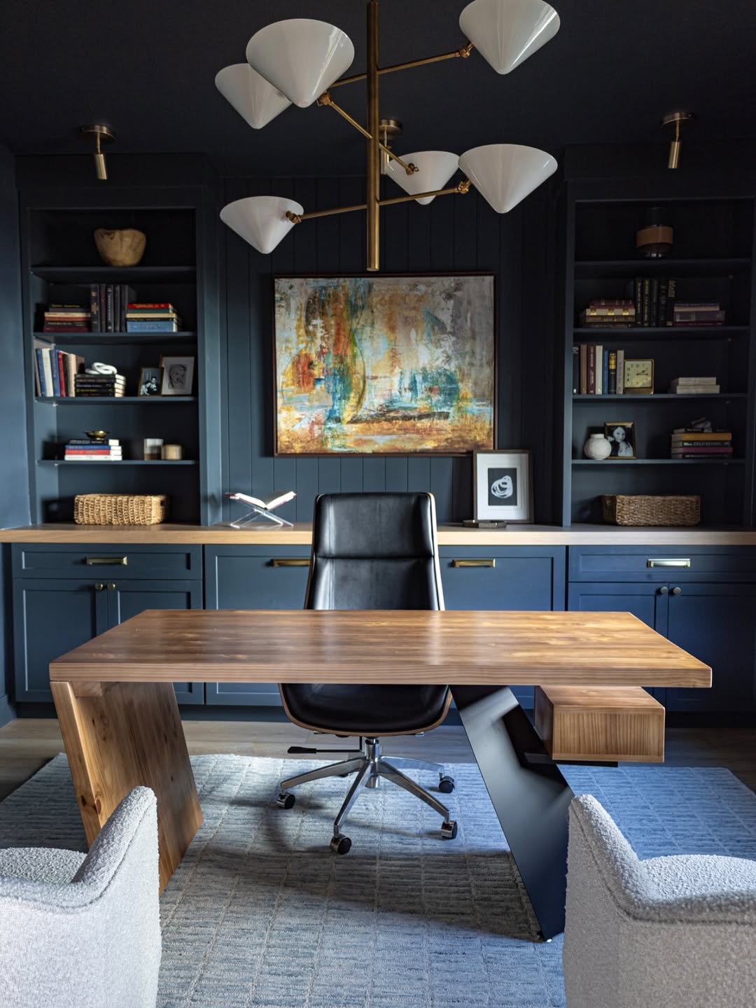 Wooden Desk with Asymmetrical Metal Support