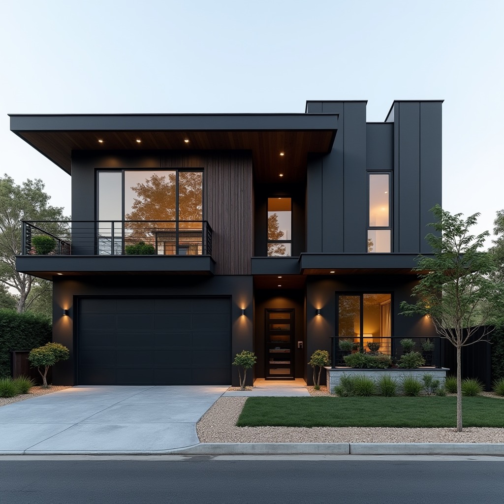 Dark Siding and Warm Wood Accents Create Modern Contrast