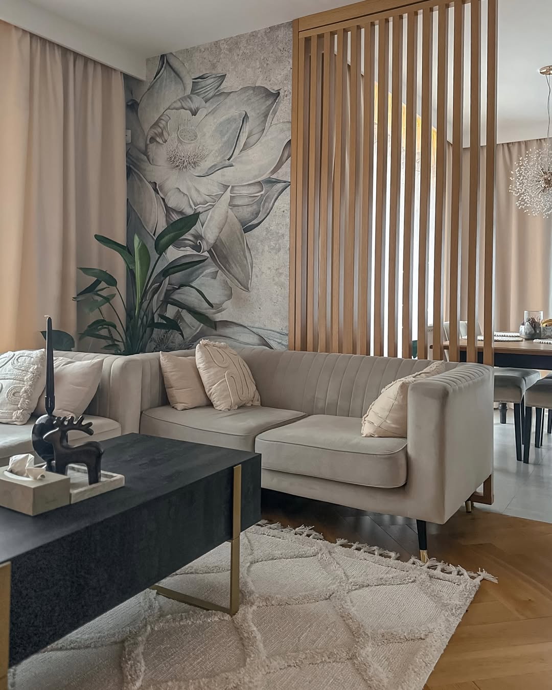 Oversized Floral Mural as a Dramatic Focal Point