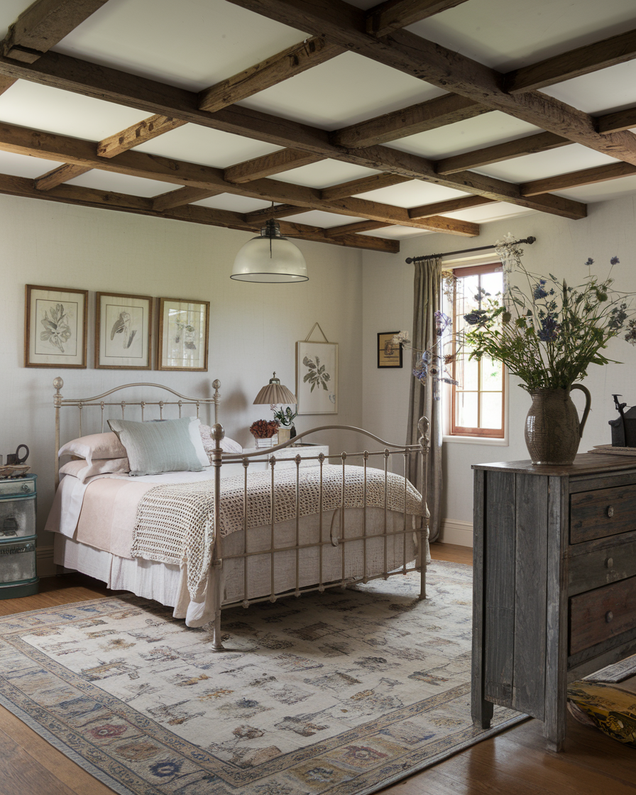 Metal Bed Frame with Layered Linens and Textured Throw