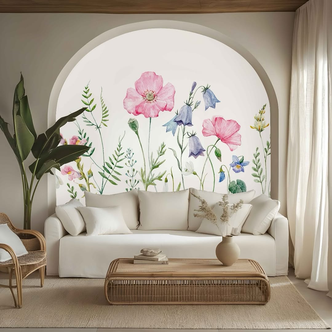 Whimsical Wildflower Mural in an Archway