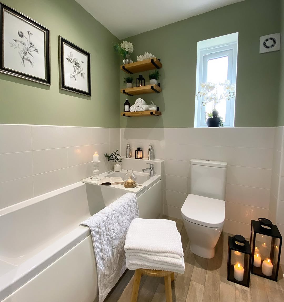 Black Lanterns Add Cozy Ambiance Near the Toilet