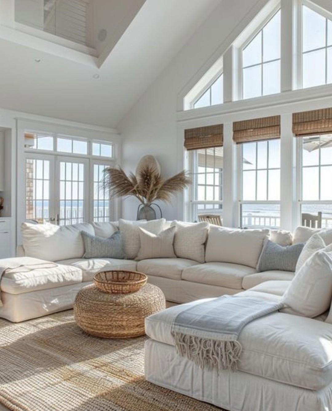 Round Woven Ottoman Holds a Natural Basket