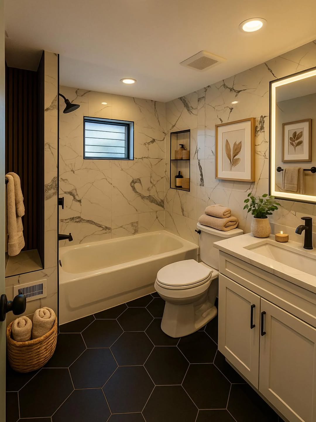 Woven Basket Adds Natural Texture for Rolled Towels
