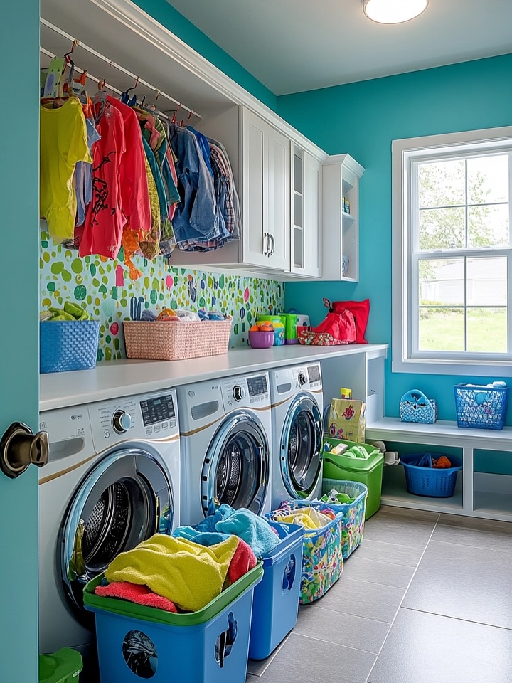 Colorful Bins Keep Laundry Sorted by Load