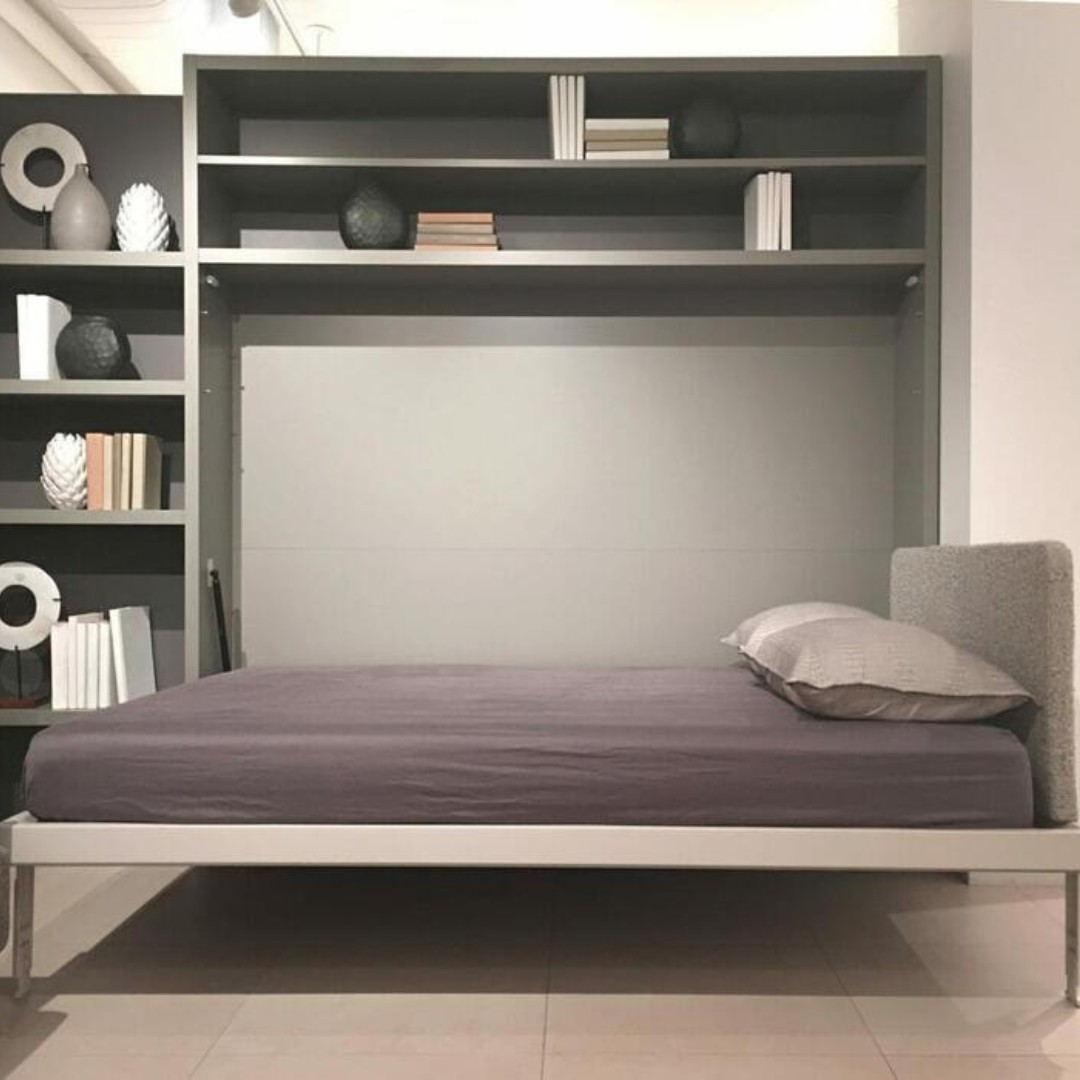 Wall Shelving That Folds Away With a Bed