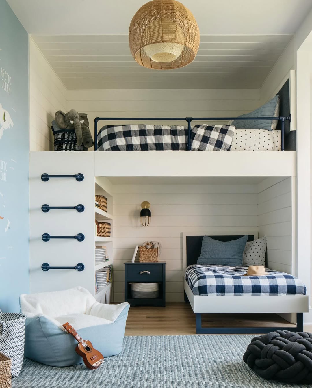 Navy Blue Bed Frame Anchors the Room