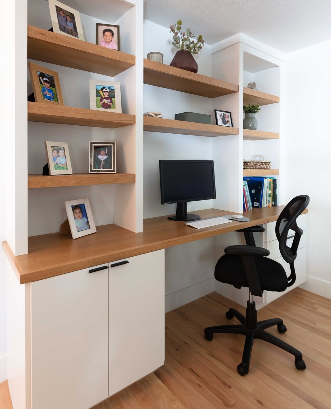 Open Wood Shelves For Displaying Framed Photos