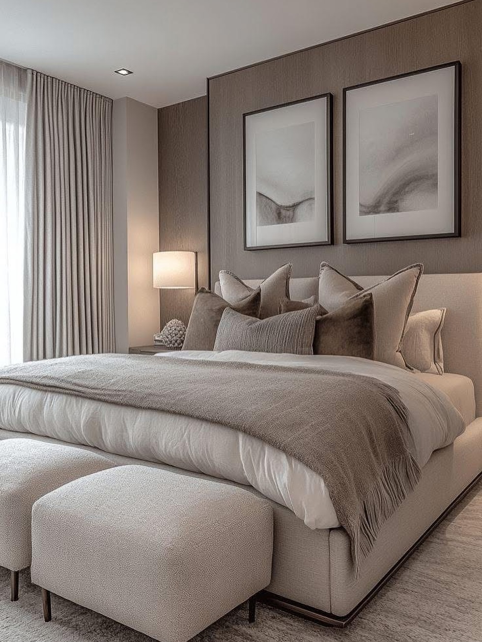 Textured Ottomans Add Softness at the Foot of the Bed