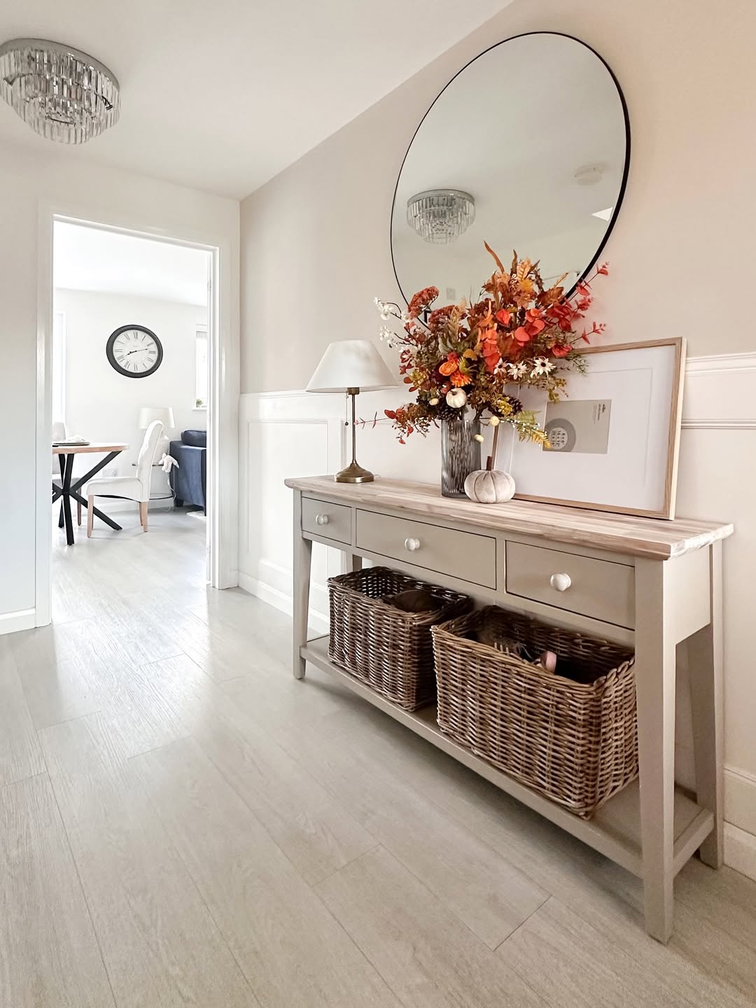 Woven Baskets Under Console Table for Easy Access Storage