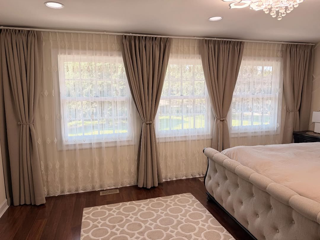 Layered Lace and Linen Curtains Soften Natural Light